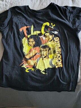 TLC Black Graphic Tee with Yellow & Orange Pop Art